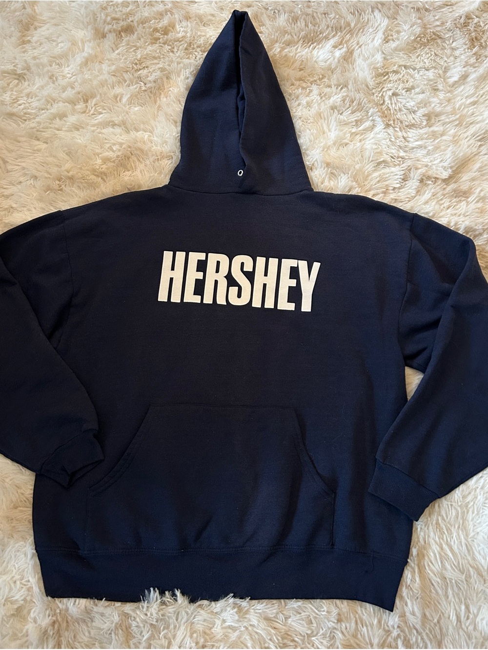 Jerzees Navy Hoodie with White HERSHEY Logo